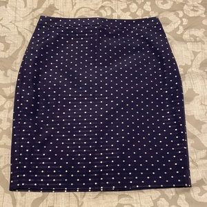 Navy blue and silver polkadot pencil skirt